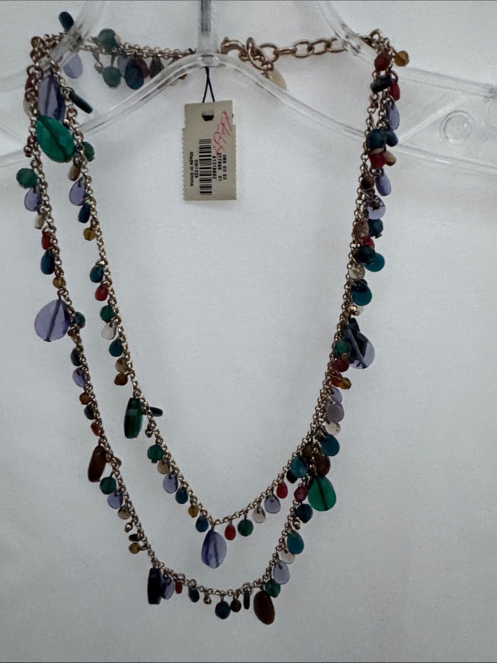 Talbots Gold-Tone Double Strand Necklace with Multicolor Beads Clasp Closure